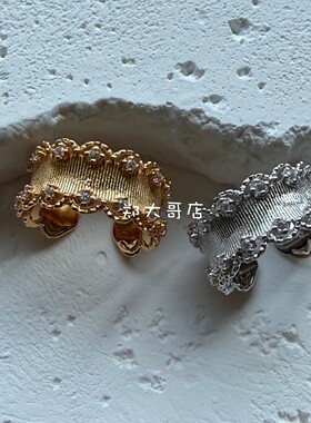 小众重工精致犹如蕾丝般S925纯银镀18K金拉丝镶嵌锆石开口戒指