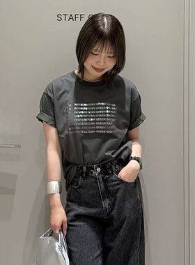 夏季日系GW圆领小字母箔印速干凉感显瘦休闲简约百搭短袖T恤