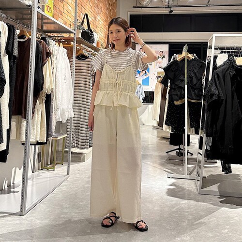 夏季日系LF木耳褶边蝴蝶结系带荷叶速干甜美复古吊带连体阔腿长裤