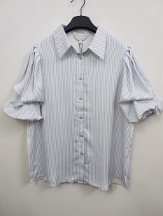 高级感通勤条纹设计感宽松泡泡袖 XL码 垂感大码 衬衫 IDOLE奕多