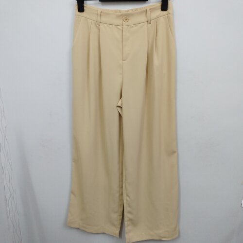 IDOLE奕多 高级感时尚百搭垂感阔腿长裤 半松紧腰 浅黄色 M/XL码