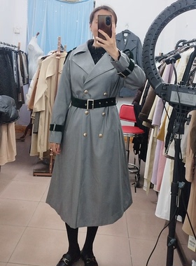 IDOLE奕多 高级感时尚百搭灰色金线撞色中长款风衣外套 M码