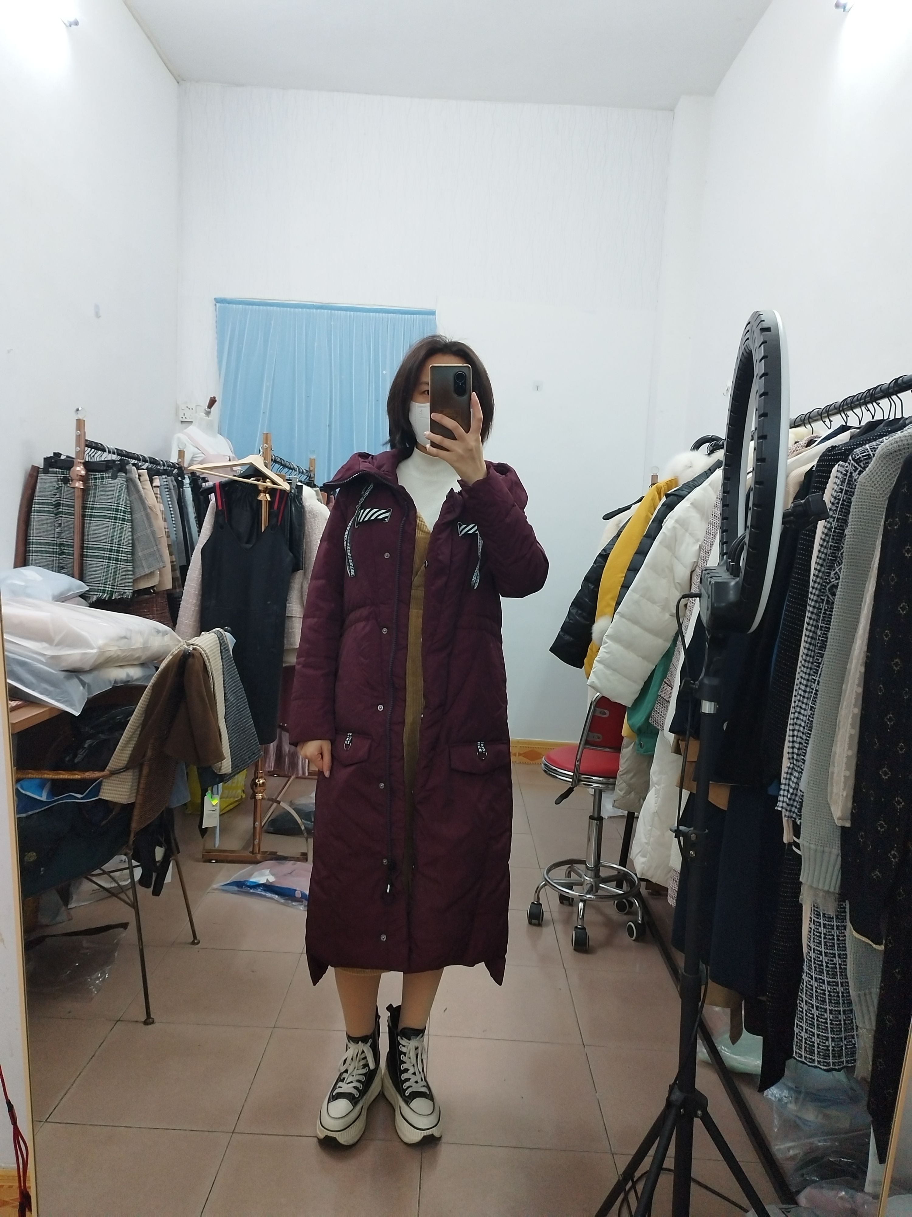 工厂样办衣 无标 时尚中长款收腰保暖连帽羽绒服 非轻薄款