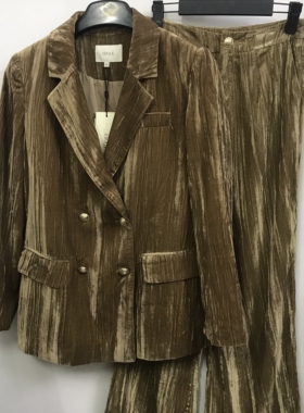 IDOLE奕多 高级感复古金丝绒光泽感休闲宽松西装外套+长裤 S/M码
