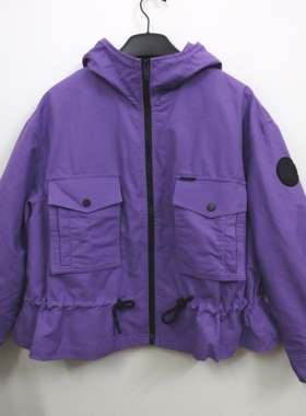 微瑕 AIKE爱客高级感休闲百搭夹棉宽松连帽紫色短款棉服外套 均码