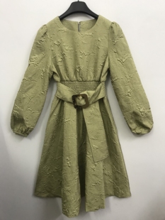 S码 VELWIN蔚雯 收腰显瘦连衣裙 气质提花灯笼袖 高级感法式