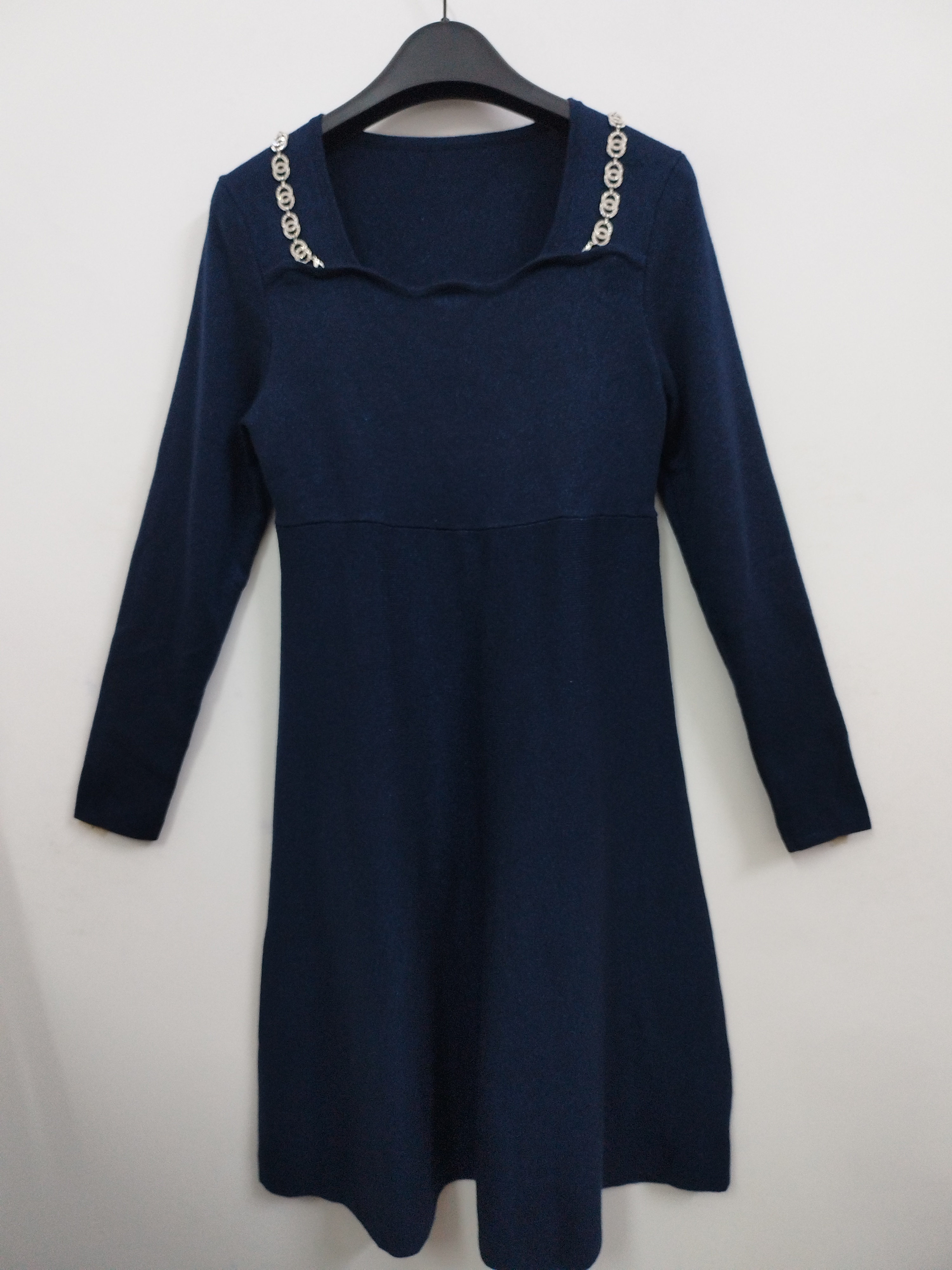 VELWIN蔚雯 高级感法式赫本风修身显瘦针织连衣裙 藏青色M/L/XL码