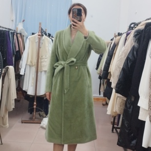 IDOLE奕多 高级感仿水貂绒气质双排扣收腰显瘦长款大衣外套 M/L码