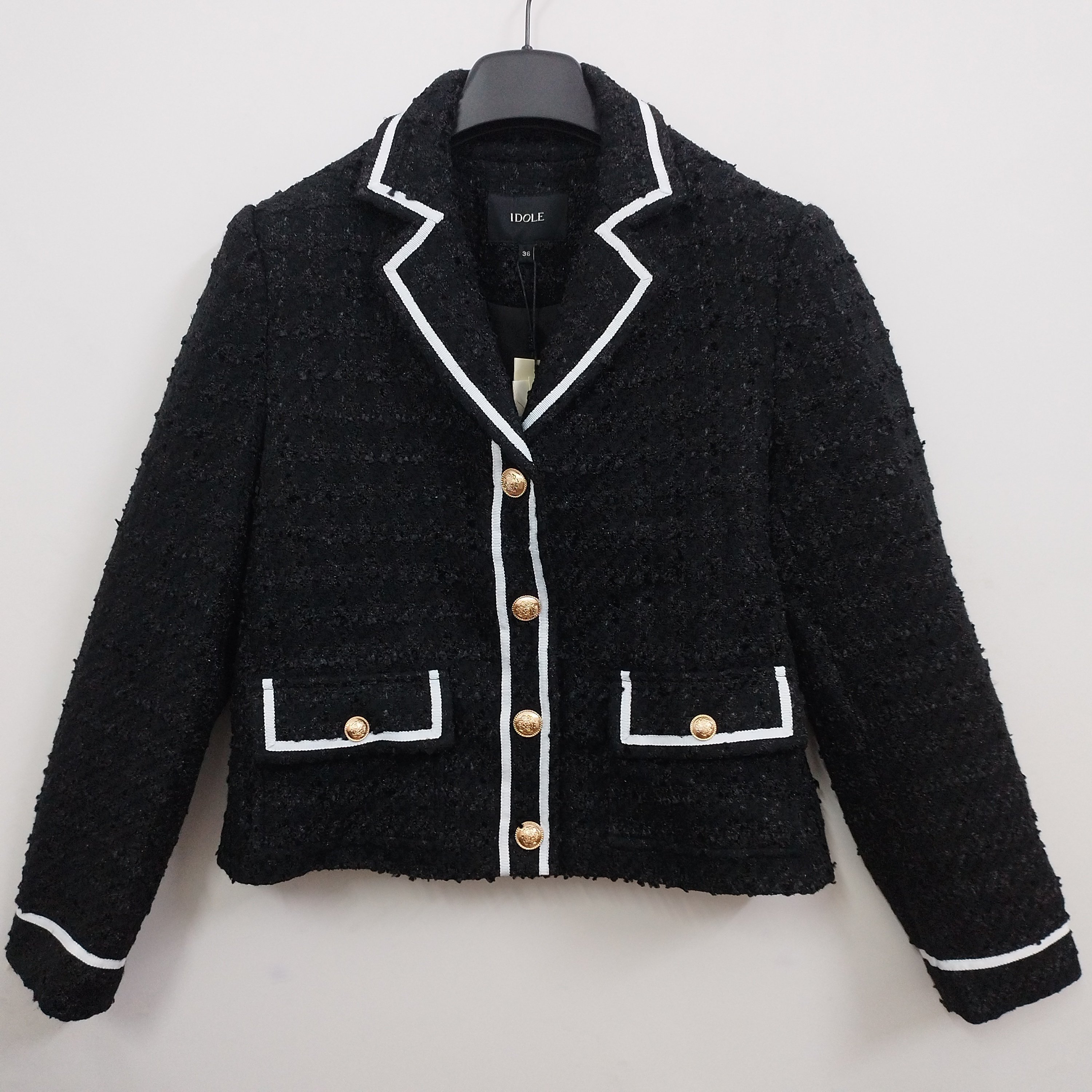 IDOLE奕多 高级感小香风黑白撞色明线设计百搭粗花呢短款外套 S码