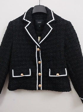 IDOLE奕多 高级感小香风黑白撞色明线设计百搭粗花呢短款外套 S码