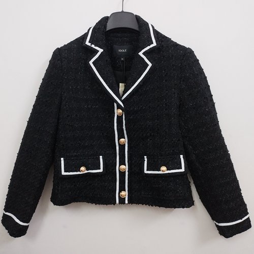 IDOLE奕多 高级感小香风黑白撞色明线设计百搭粗花呢短款外套 S码