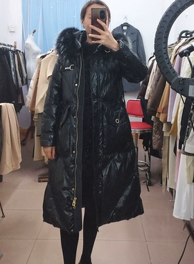 IDOLE奕多 高级感亮面高端洋气长款加厚保暖连帽羽绒服 S/M码