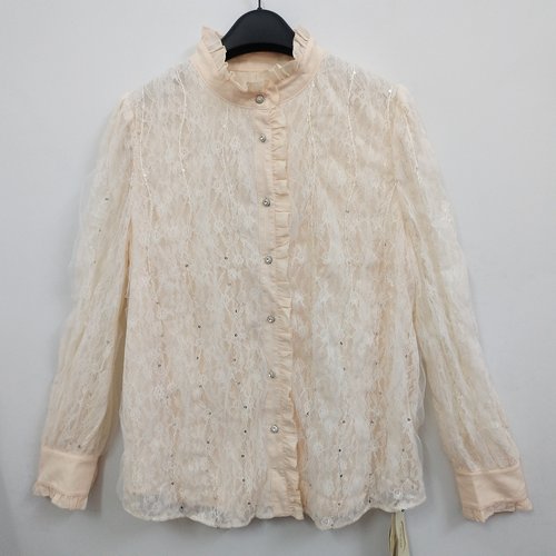 IDOLE奕多 高级感洋气优雅气质米色立领拼接蕾丝显瘦衬衫 XL码