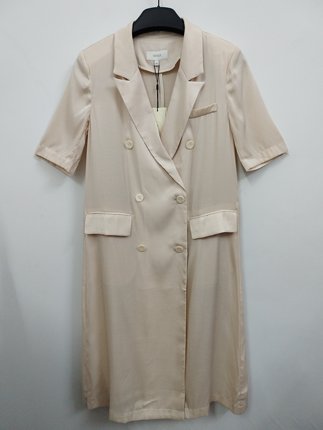 IDOLE奕多 高级感气质薄款短袖外搭长款风衣外套 有垫肩 S/L/XL码