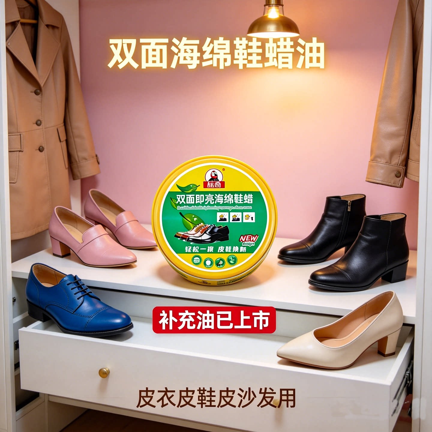 标奇圆形大容量海绵鞋蜡皮革保养油鞋边去黄修护皮鞋提亮清洁蜡