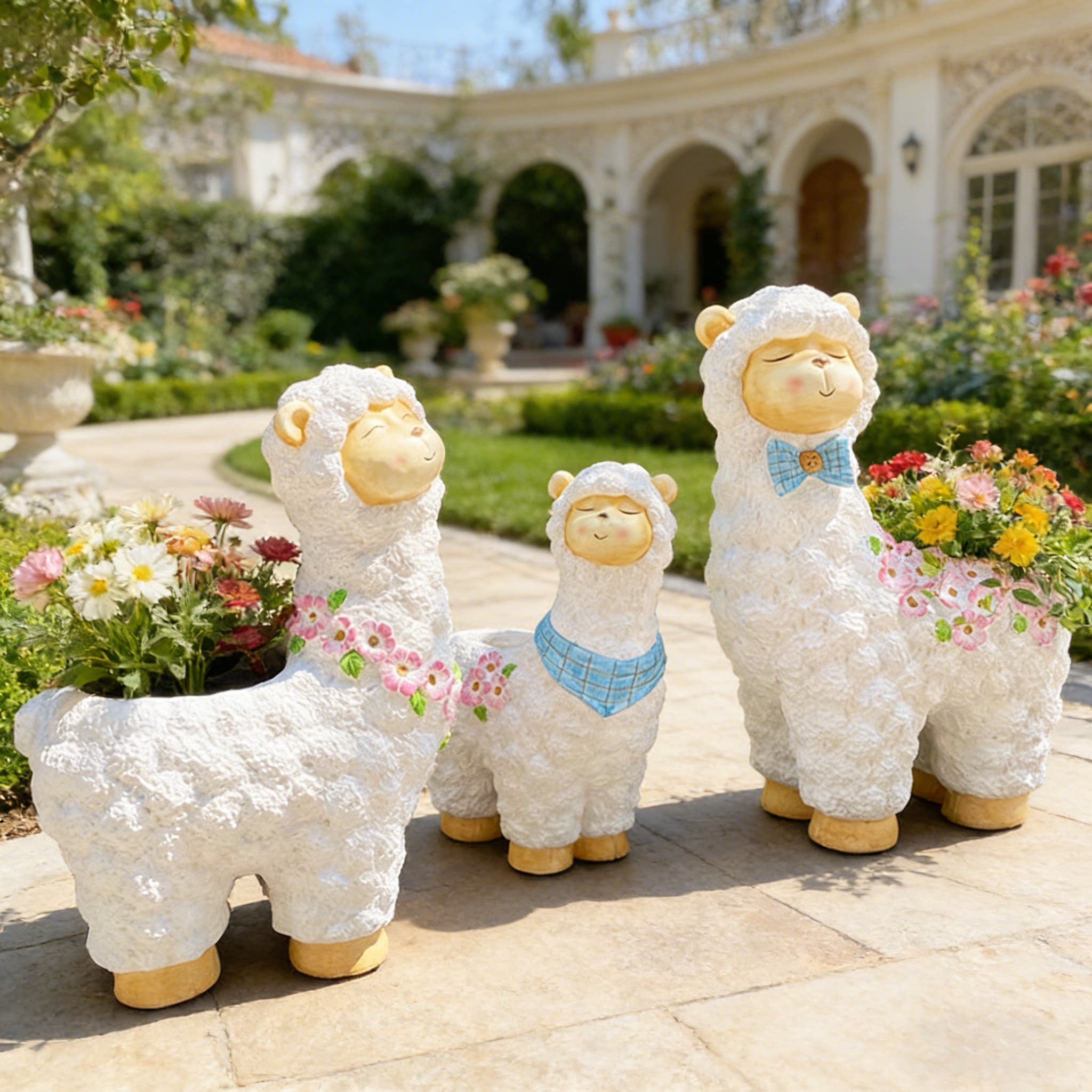 卡通羊驼小动物造型创意花盆花园户外庭院幼儿园装饰造景摆件雕塑