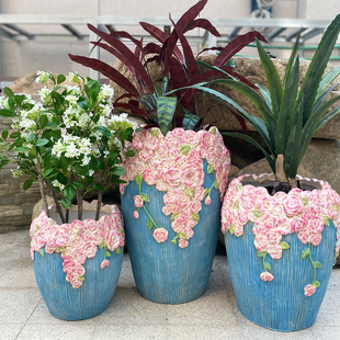 创意玫瑰花盆花园户外摆件落地花器大号庭院商场酒店装 饰品