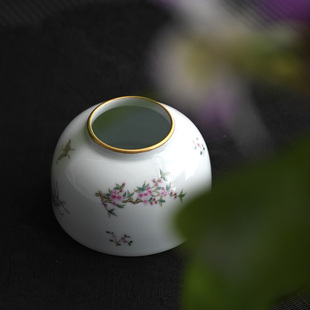 茶具配件中式手绘粉彩花卉蝴蝶描金水盂建水茶道配件景德镇陶瓷