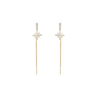 气质耳饰925纯银针耳环轻奢女 流苏耳坠八芒星耳钉时尚 卡芙娜 长款