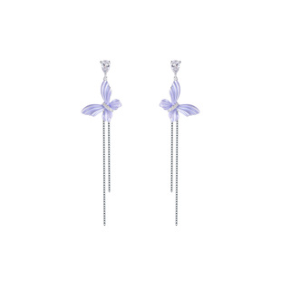 卡芙娜 气质耳饰925银针耳环轻奢 梦幻条纹蝴蝶长流苏耳坠耳钉时尚