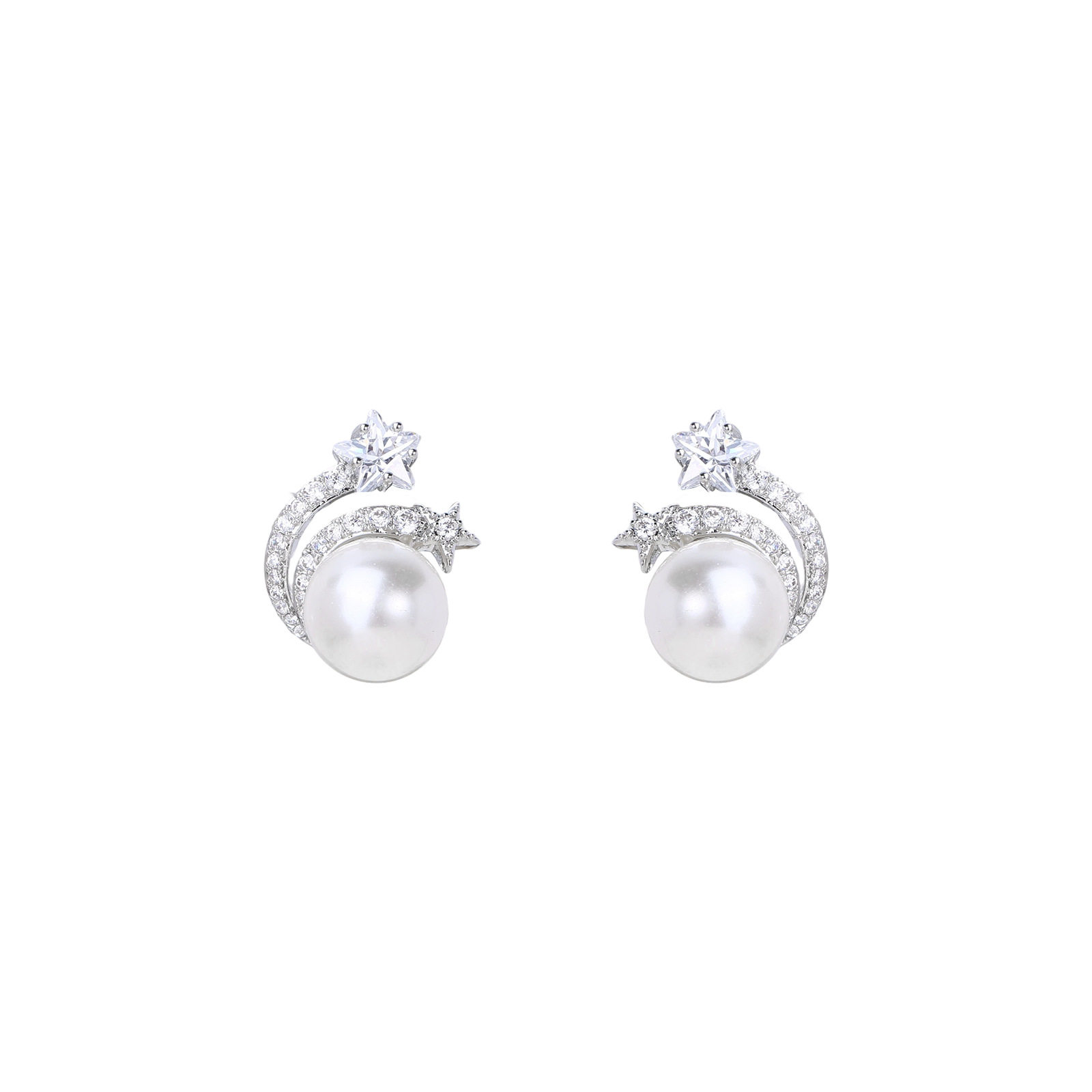 卡芙娜 简约优雅珍珠锆石流星耳钉时尚气质耳饰925纯银针女士耳环