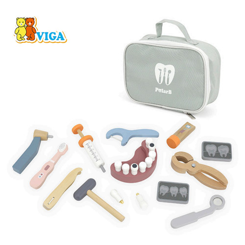 唯嘉VIGA 牙医套装工具箱 实木娃娃家儿童过家家玩具幼儿园教具3+