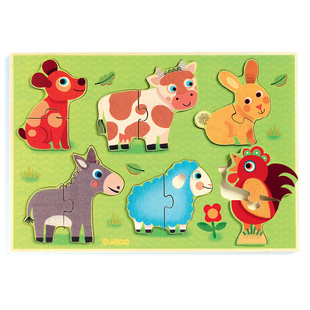 法国djeco 农场动物拼图 认识颜色轮廓形状对应位置儿童益智玩具