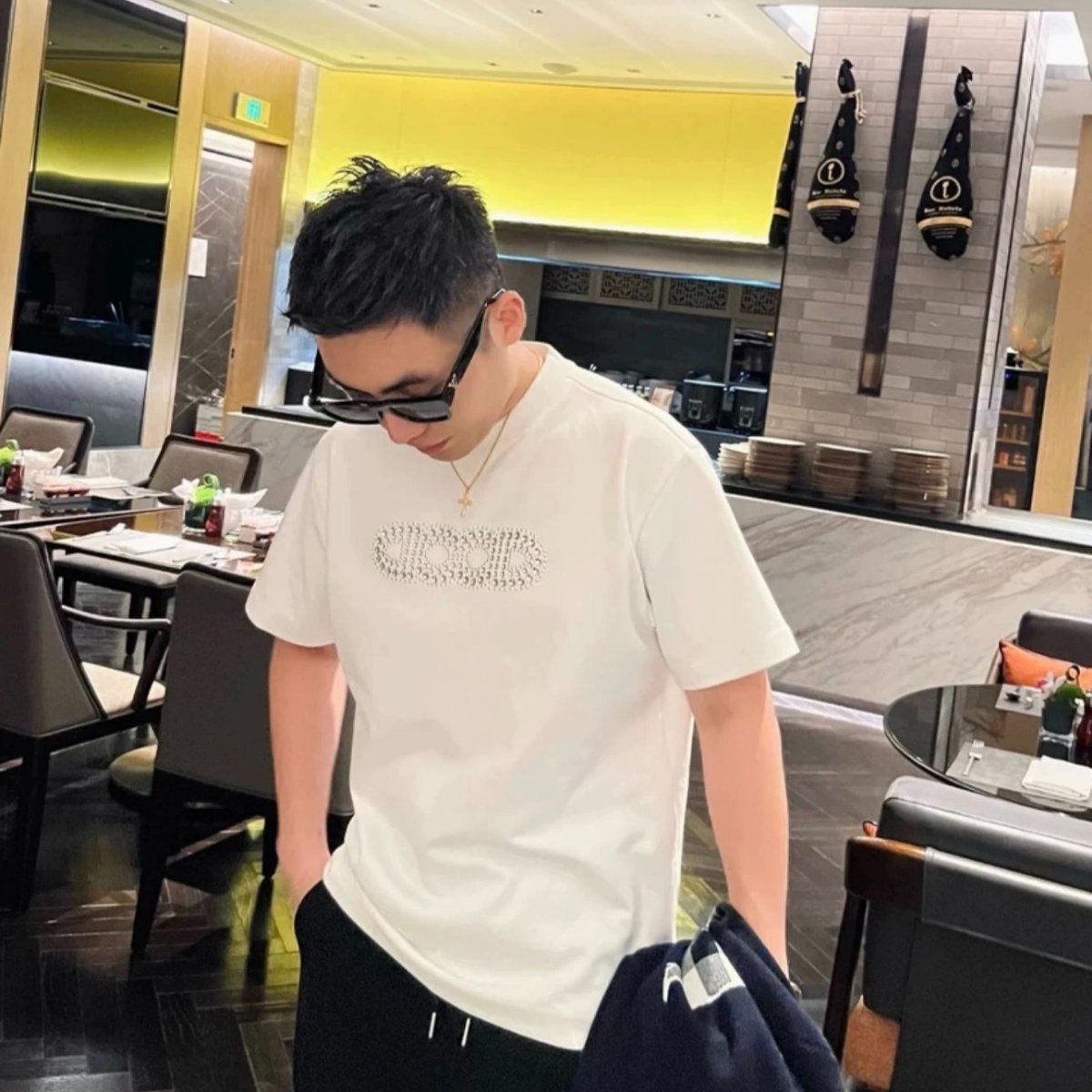 GOOD徐海乔同款组合色片烫钻短袖T恤重磅高级宽松男女同款潮