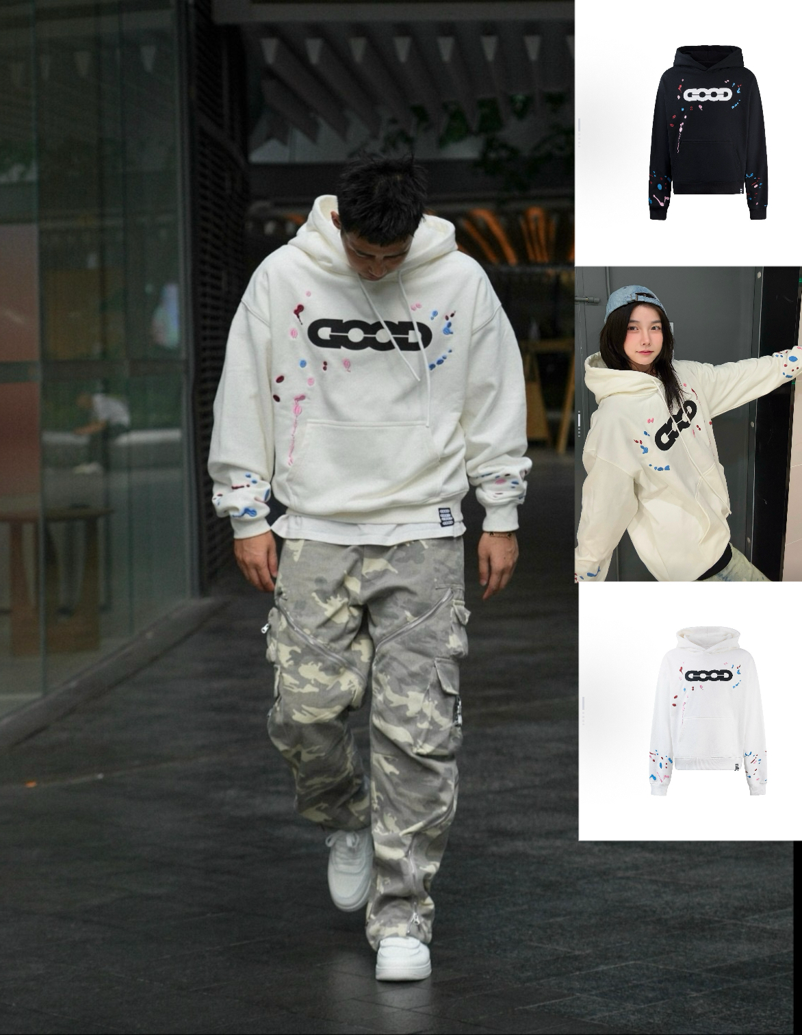 GOOD泼墨刺绣重磅连帽套头轻奢高级卫衣男女同款