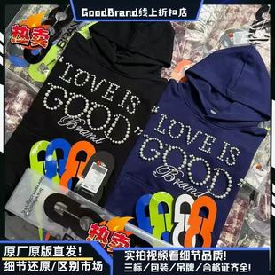GOOD秋冬季LOVE珍珠字母标语连帽套头卫衣 老白同款
