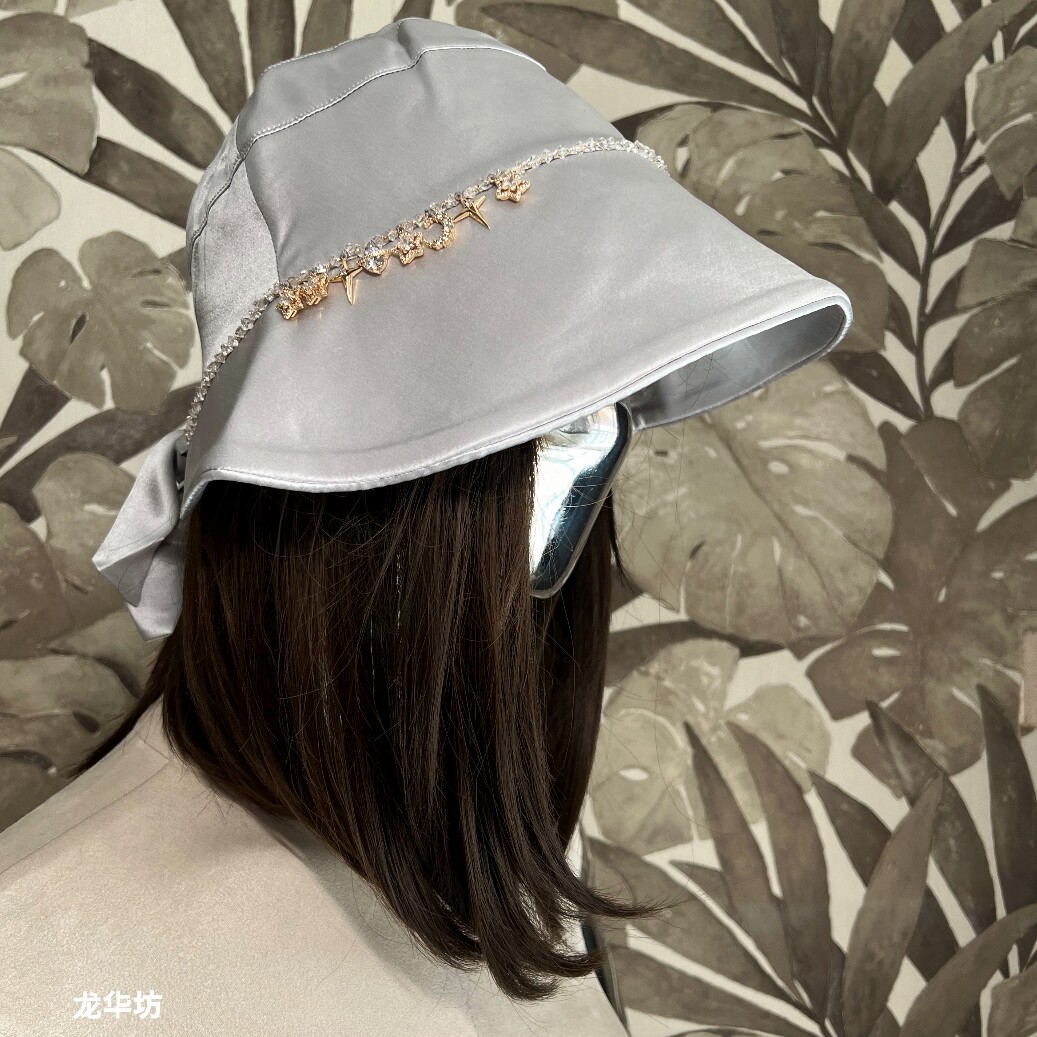 原创100%桑蚕丝14K包金锆石星月星球手工渔夫帽