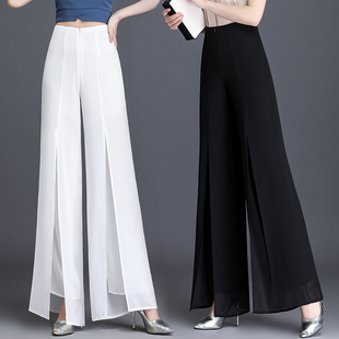 冰丝洋气休闲直筒甩裤 显瘦长裤 女开叉时尚 春夏高腰垂感雪纺阔腿裤