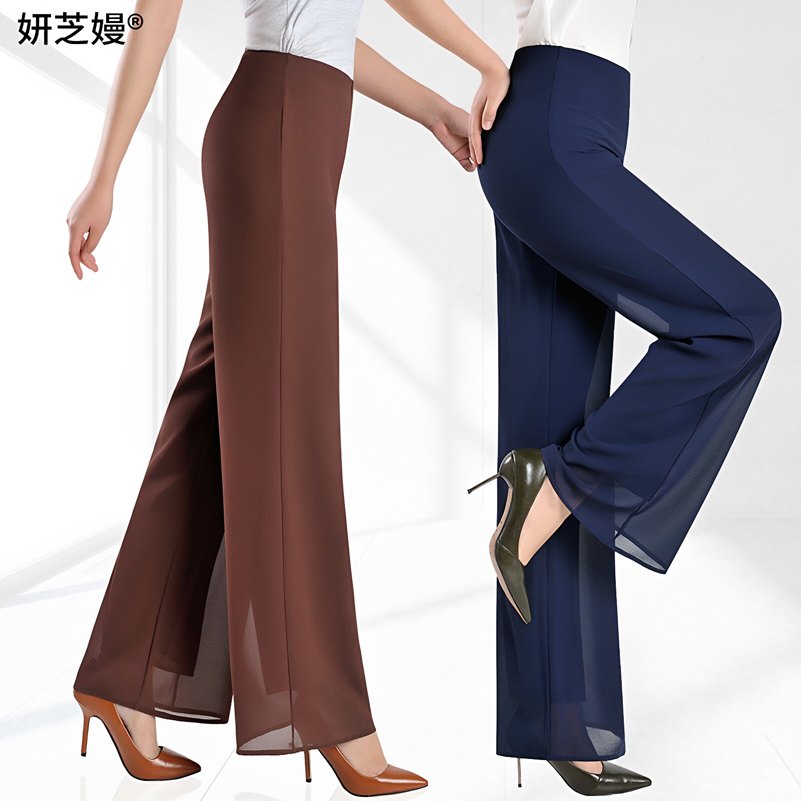 新款雪纺裤子女夏季薄款高腰窄版阔腿裤垂感显瘦直筒妈妈休闲长裤