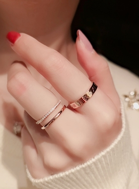 戒指双层优雅镀18K玫瑰金子女