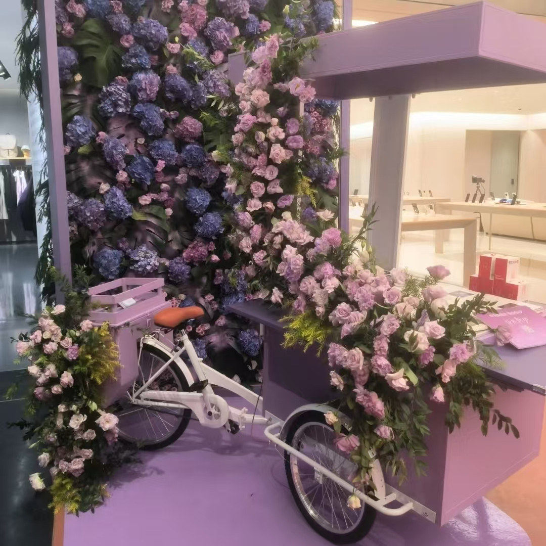 网红倒骑驴三轮车节日售货促销移动推车商业展示户外气球鲜花推车