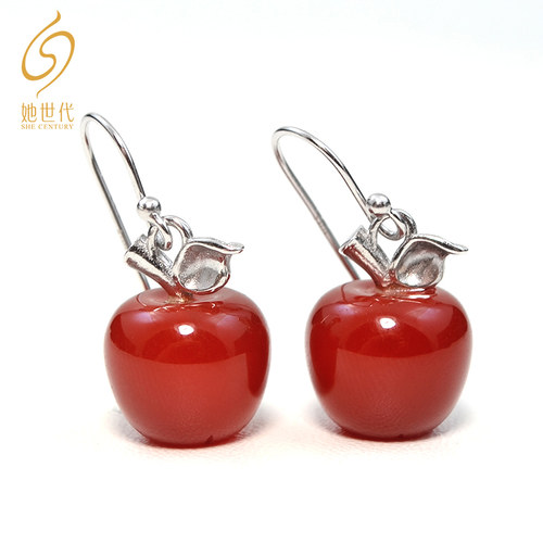 她世代水晶玛瑙女款S925苹果耳环