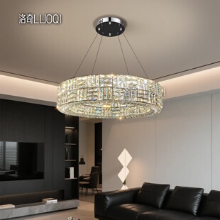 意式轻奢新款环形客厅主灯极简卧室餐厅吧台岛台K9水晶吊灯LED灯