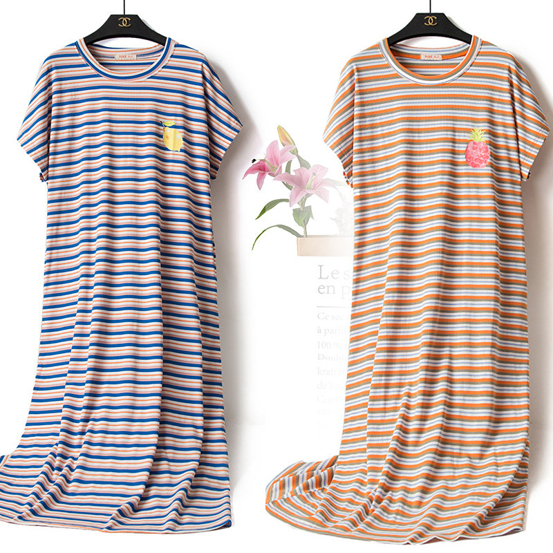 夏季大码长款短袖睡裙胖mm孕妇韩版长裙纯棉睡衣女宽松大码可爱新