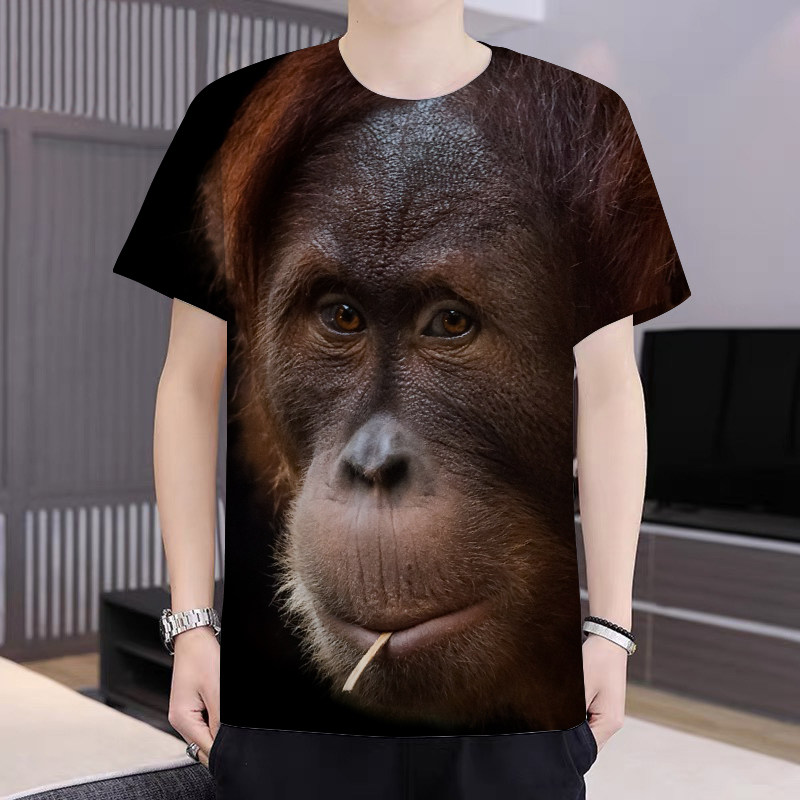 潮流男装个性3D立体大猩猩印花男士短袖T恤宽松时尚百搭半袖上衣