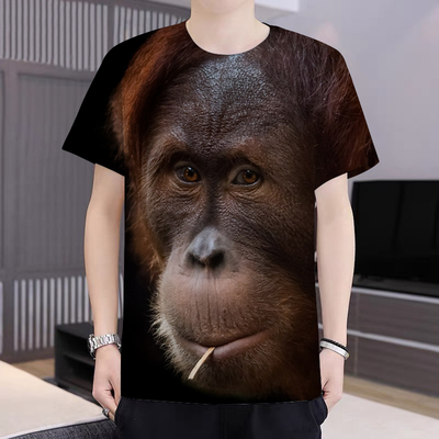 潮流男装个性3D立体大猩猩印花男士短袖T恤宽松时尚百搭半袖上衣