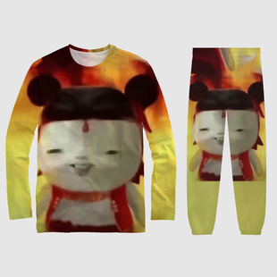 新款 抽象男女装 魔丸衣服胡巴哪吒敖丙3D印花长袖 套装 T恤长裤 秋季