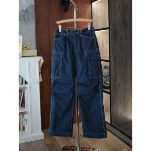 休闲裤 6号衣橱 全棉撞色车线立体贴袋宽松直筒工装 帅气百搭