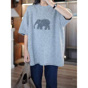 6号衣橱 l 简约松驰慵懒花纱羊毛羊绒小象提花卷边圆领短袖针织衫