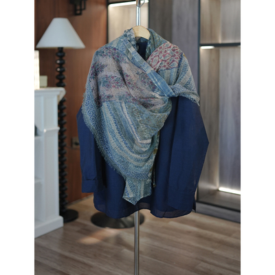 小狗意大利山羊绒轻薄印花披肩