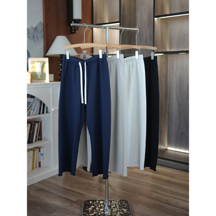 毛圈棉抽绳松紧腰 6号衣橱 简约松驰百搭 宽松直筒9分休闲裤