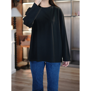 圆领纯色长袖 6号衣橱 舒适全棉宽松廓形无尺码 简约松驰百搭 T恤