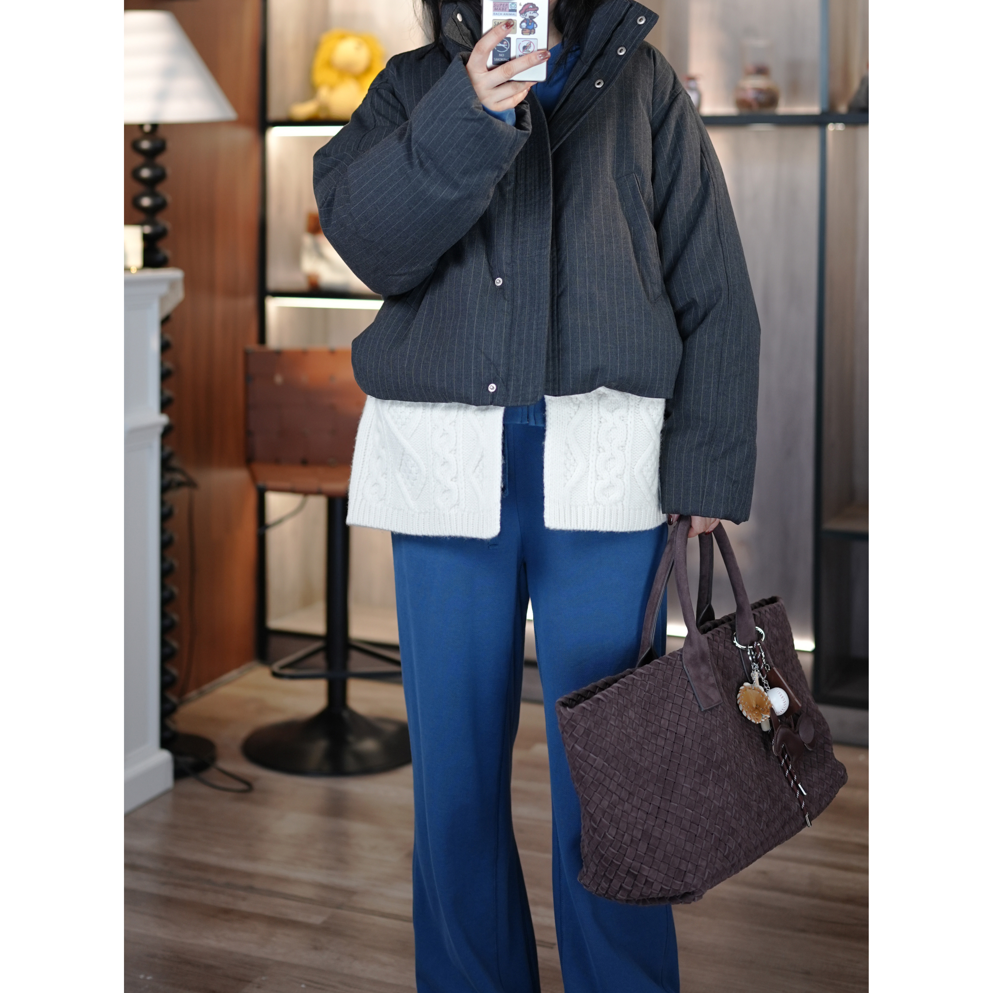 日系文艺白鹅绒拼接假两件羽绒服