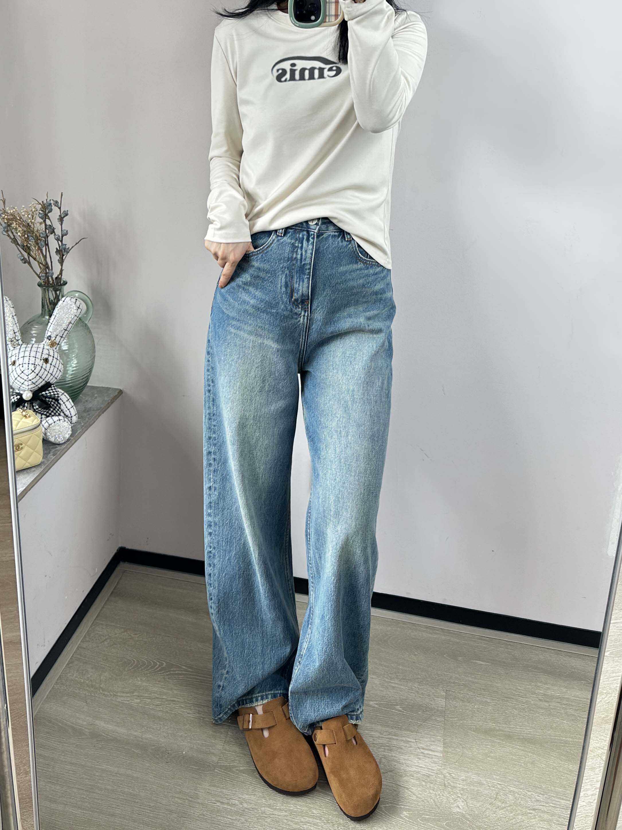 软垂有型百搭显瘦莱赛尔纤维棉酵素软洗复古蓝高腰宽松直筒牛仔裤