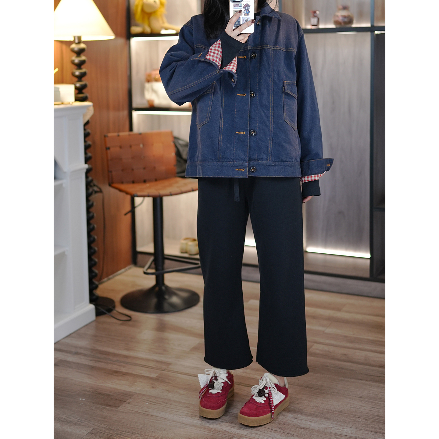 简约松驰抽绳松紧腰9分休闲裤