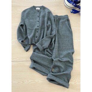 6号衣橱 l JCLP系列 14针花纱亚麻山羊绒混纺圆领针织开衫阔腿裤